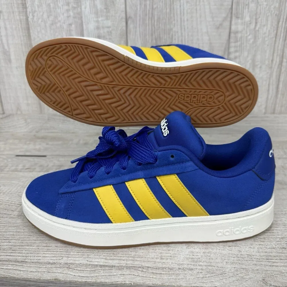 Adidas Grand Court Alpha Lucid Blue Utility Yellow Mens 10.5 Suede Shoes JI1714
